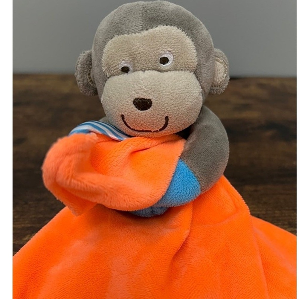 Carters Brown Monkey Plush Orange Blue Striped Security Blanket Lovey Toy